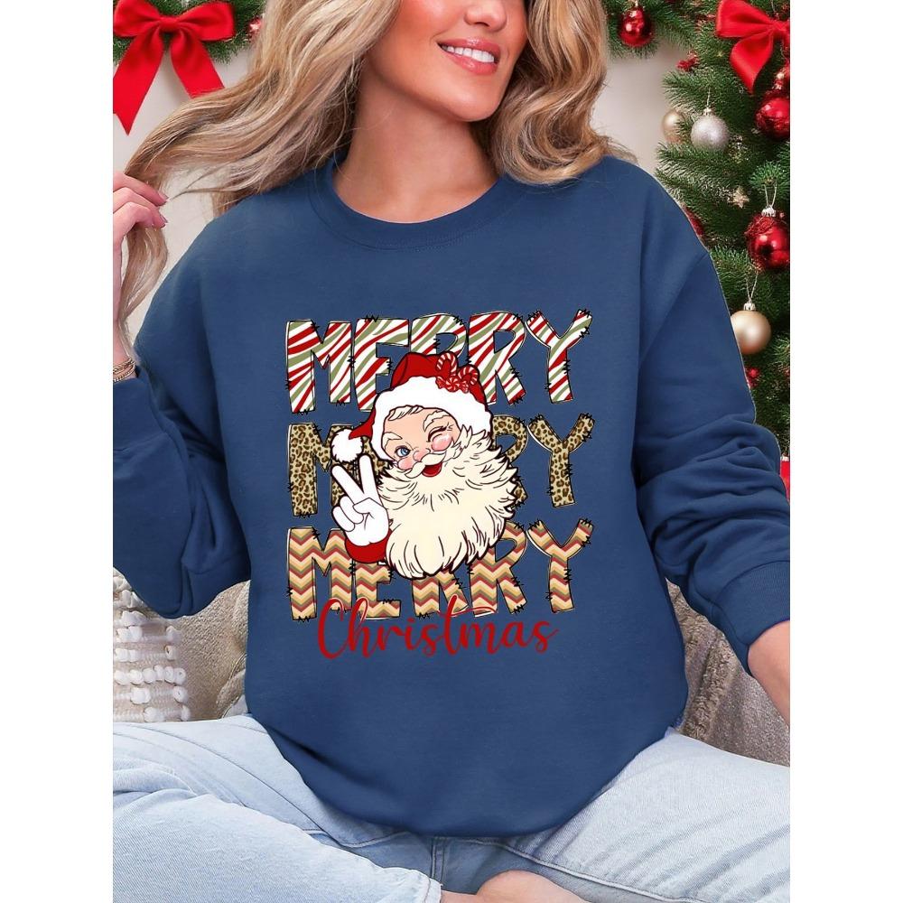 Merry Christmas Santa Claus Design Women Sweatshirt Casual Crewneck Streetwear Multicolor Fashion Clothing Soft Clothes
