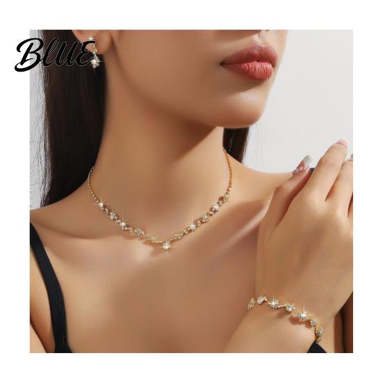 Braut-Halsketten-Ohrring-Set 3 Teile/Set Damenschmuck Strass-Choker