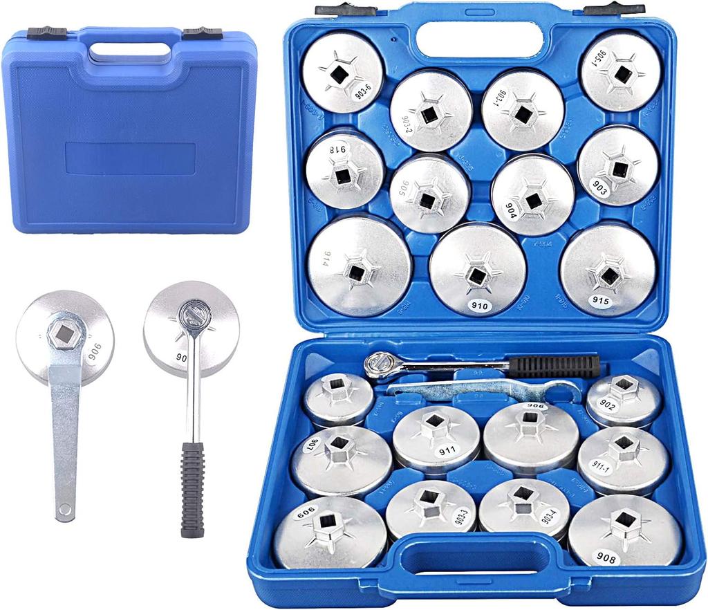 23pcs Aluminum Alloy Cup Type Oil Filter Wrench Aluminum Alloy Cap Socket Wrench Socket Removal Tool Set with A Storage Case