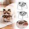 Cute Stainless Steel Raised Cat Bowl Slanted with Stand Cat Food Bowls Tilted Neck Guard Pet Feeder Pet Supplies