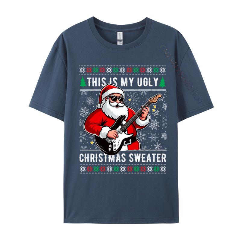 Santa Loves Guitar This Is My Ugly Sweater Christmas Music T Shirts Anime Comic Novelty Tshirts Boy Youth Tees
