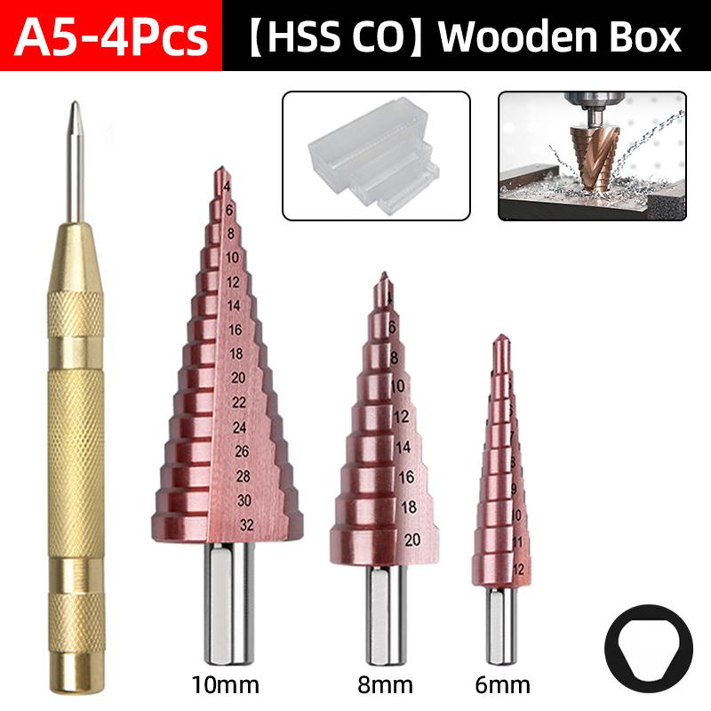 HSS CO Cobalt Step Drill Bit Straight Spiral Groove Hex  Shank Metal Stainless Steel Hole Saw Cutter Stepped Drilling Power Tools