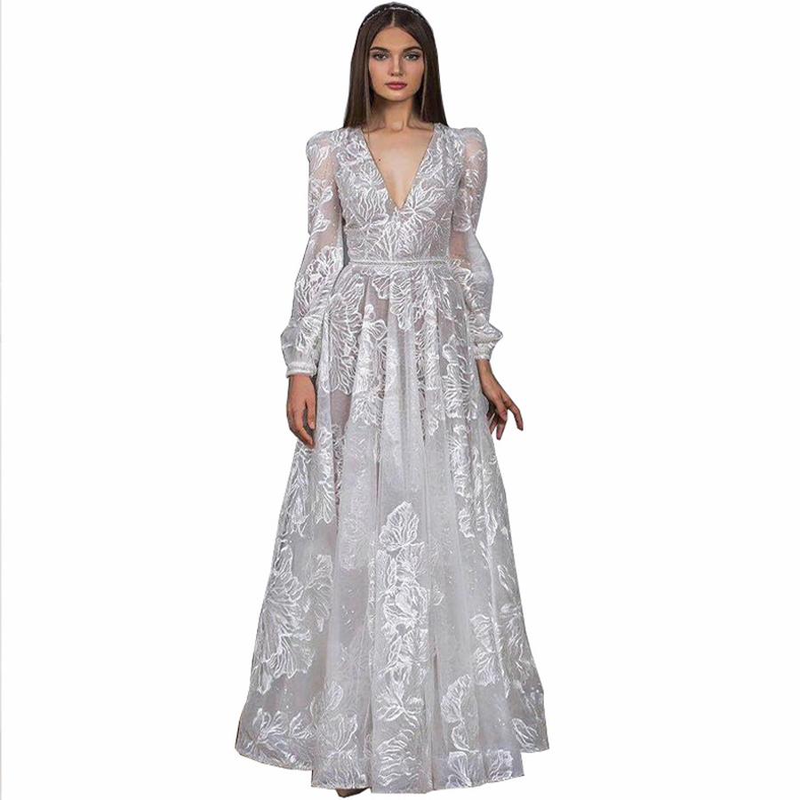 Women's Beaded Lace Embroidery Wedding Evening Gown Party Dress