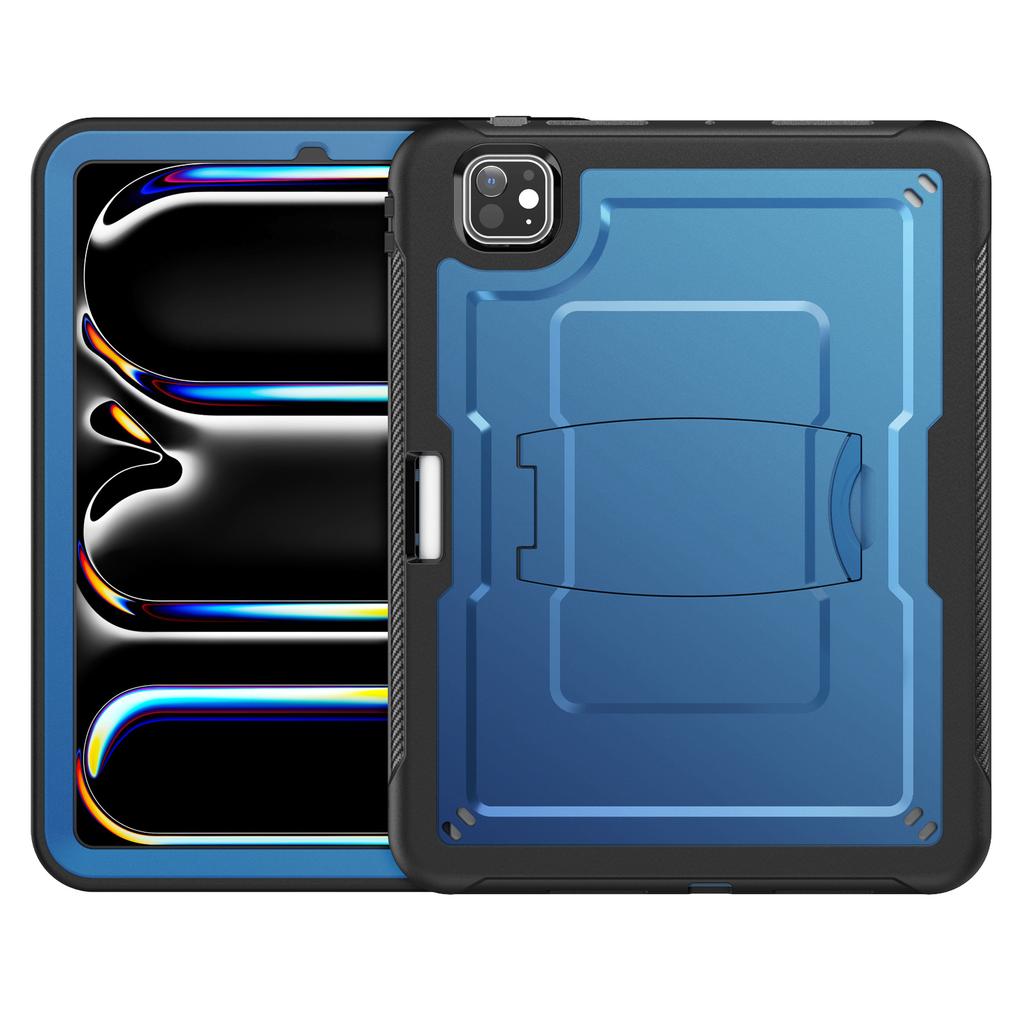 For iPad Pro 11 (2025)/11 (2024) Case Hidden Zinc Alloy Kickstand PC + TPE Tablet Cover with Shoulder Strap