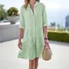 Damen Gestreiftes Button-Down-Hemdkleid Lässig Locker Langarm Mehrlagig Schwingend Tunika Kleid Sommer Strand Sonnenkleid