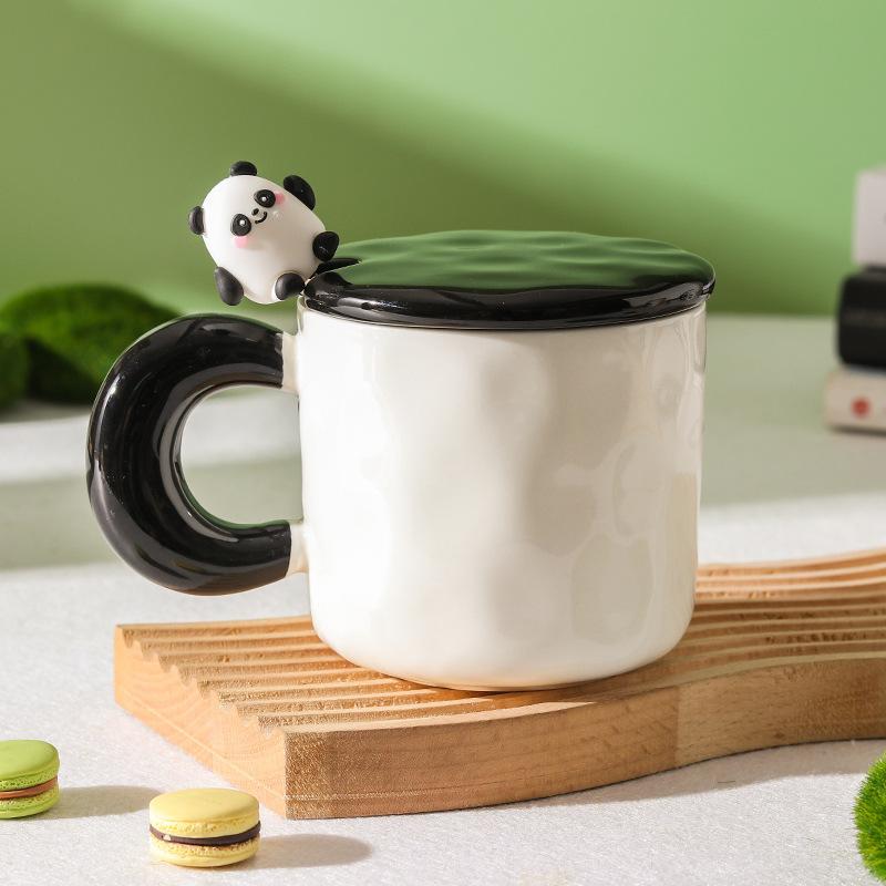 High Value Panda Cup Large Capacity Ceramic Mug with Lid Spoon Couple Home Drinking Water Cup Girls Coffee Cup