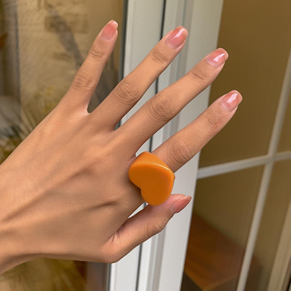 Simplicity Peach Heart Shaped Ring Personality Ring New Resin Geometric Ring