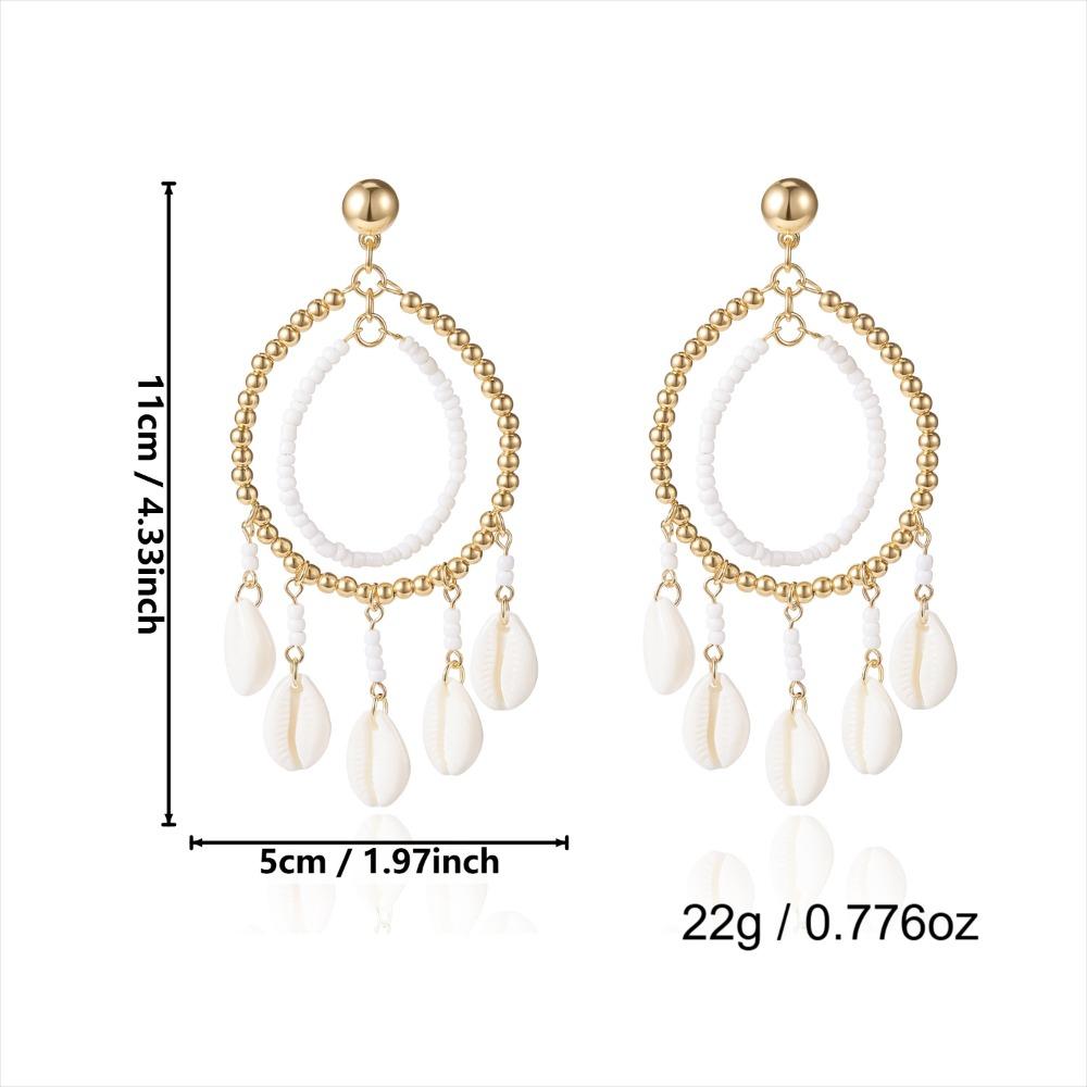 Bohemia Fashion Dopamine Sea Star Shell Pearl Beaded Circular Dangle Earrings for Women Summer Beach Vacation Style Jewelry Gift