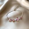 Charm Female Pink Zircon Stone Square Bowknot Bracelet Cute Silver Color Adjustable Wedding  For Women