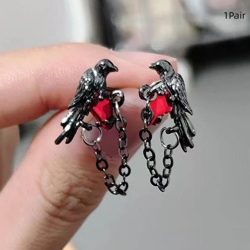 

Темный Готический Ворон Красный Серьги-пусеты Ожерелье Кольцо Брошь Для Женщин Ювелирные Изделия Аниме Косплей Вечеринка Аксессуары Подарок Chain Earrings