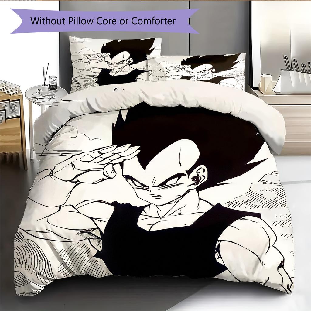 Pościel z wzorem kreskówki Dragon Ball Vegeta Dekoracja domu Prezent urodzinowy (1 * poszwa na kołdrę + 2 * poszewki na poduszki, bez rdzenia)