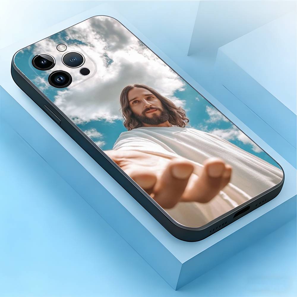 God Jesus Pray Stickers Phone Case For iPhone 17,16,15,14,13,12,11,Air,XR,Pro,Max,Plus,mini,SE Silicone Black Cover