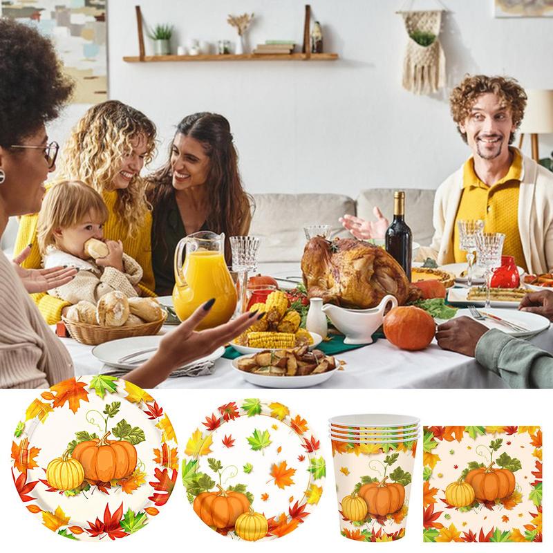Thanksgiving Paper Plates Fall Party Plates Maple Leaves Pumpkin Decor Fall Tableware Autumn Leaves Party Tableware Set