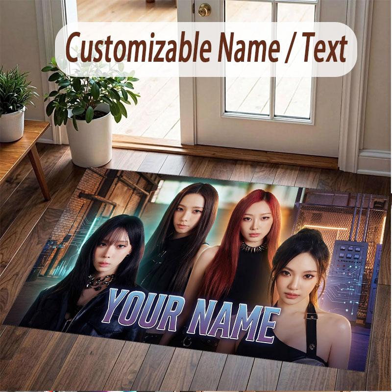 Custom Name Crystal Velvet Rug,aespa Comfortable Anti Slip Floor Mat For Room Decoration