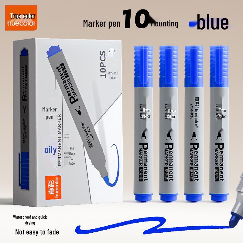 True Color Black Waterproof Broad Tip Marker - Oil-Proof, Non-Fading, Large Capacity, Ideal for Construction.