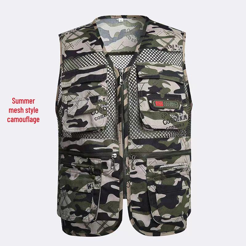 Vestă de vară pentru bărbați, din plasă, cu buzunare multiple, fără mâneci - Jachetă pentru fotografie în aer liber și pescuit, pentru bărbați de vârstă mijlocie și vârstnici