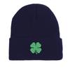 Green Four Leaf Shamrock Warm Knit Cap Beanie, St. Patrick's Day Man Cap Autumn Winter Casual Pompom Beanies Knitted Hat Beanie