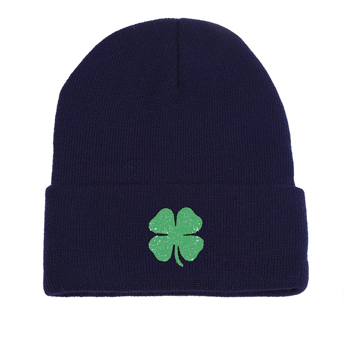 

Green Four Leaf Shamrock Warm Knit Cap Beanie, St. Patrick s Day Man Cap Autumn Winter Casual Pompom Beanies Knitted Hat Beanie as the picture темно-синий