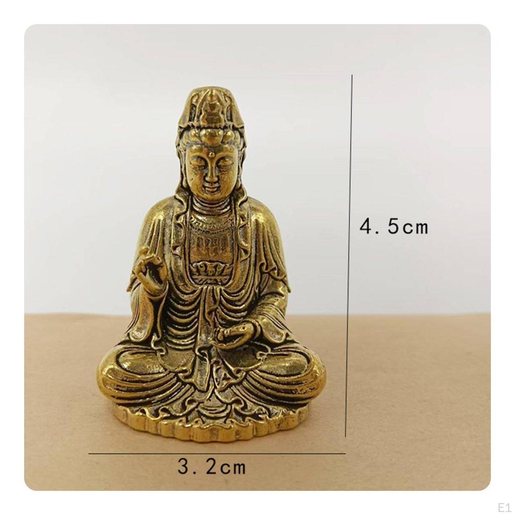 Brass Guanyin Figurine Handcrafted Small Sitting Buddha Ornament Vintage Style Miniature