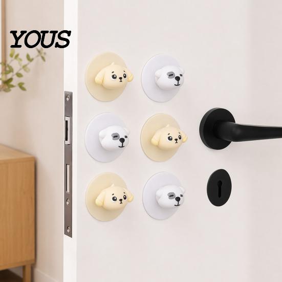 Noise Reduction Door Pad Cartoon Dog Handle Stopper, Self-Adhesive Knob Stop Wall Protector Protector, Quiet Shock Absorbent Bumper