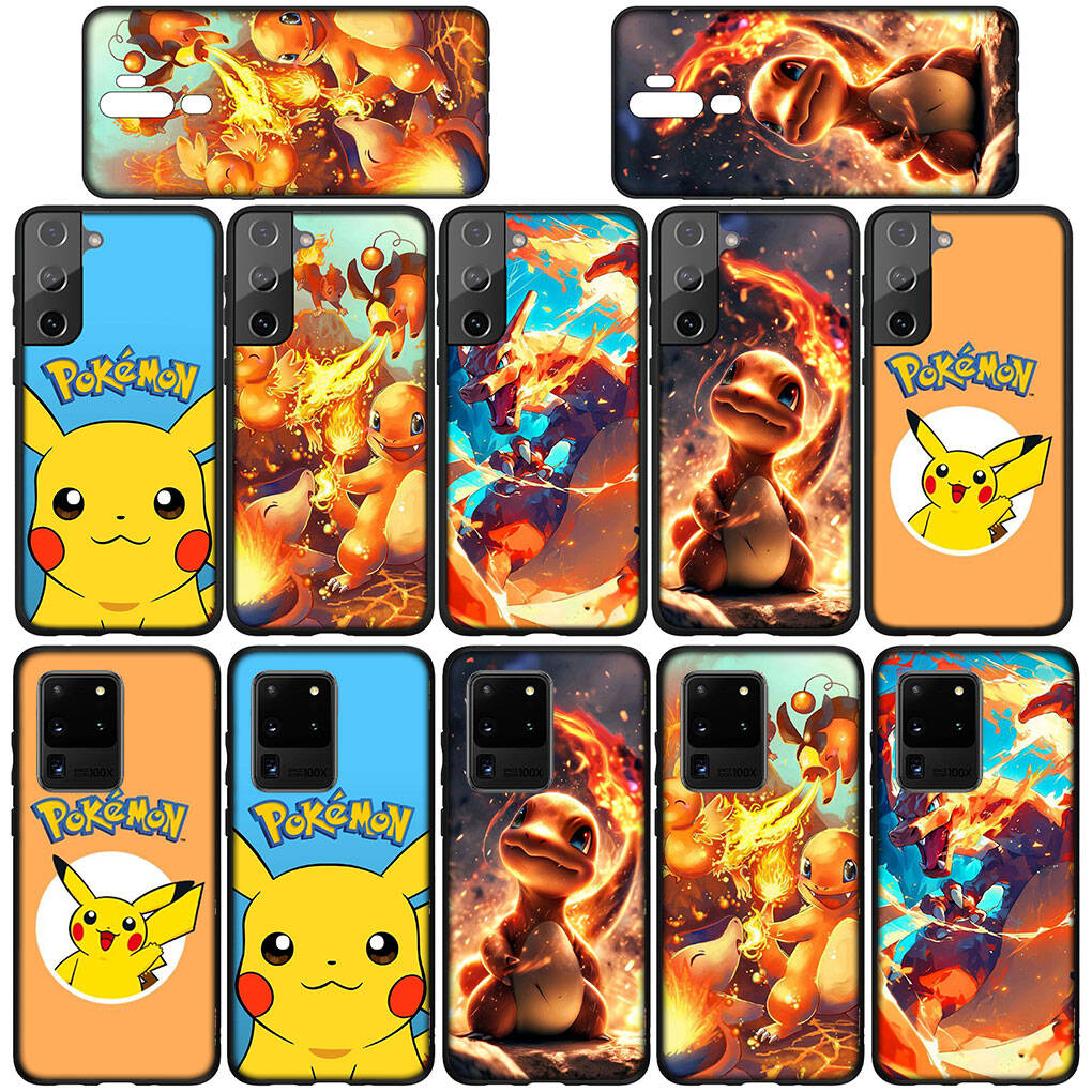 Phone Case for Samsung Galaxy S25 S23 S22 S24 Ultra FE Plus S9 A05 A06 A15 A16 A36 A37 A35 A54 A55 A56 A57 A25 A53 Anime Pikachu Pokemon GO Charmander