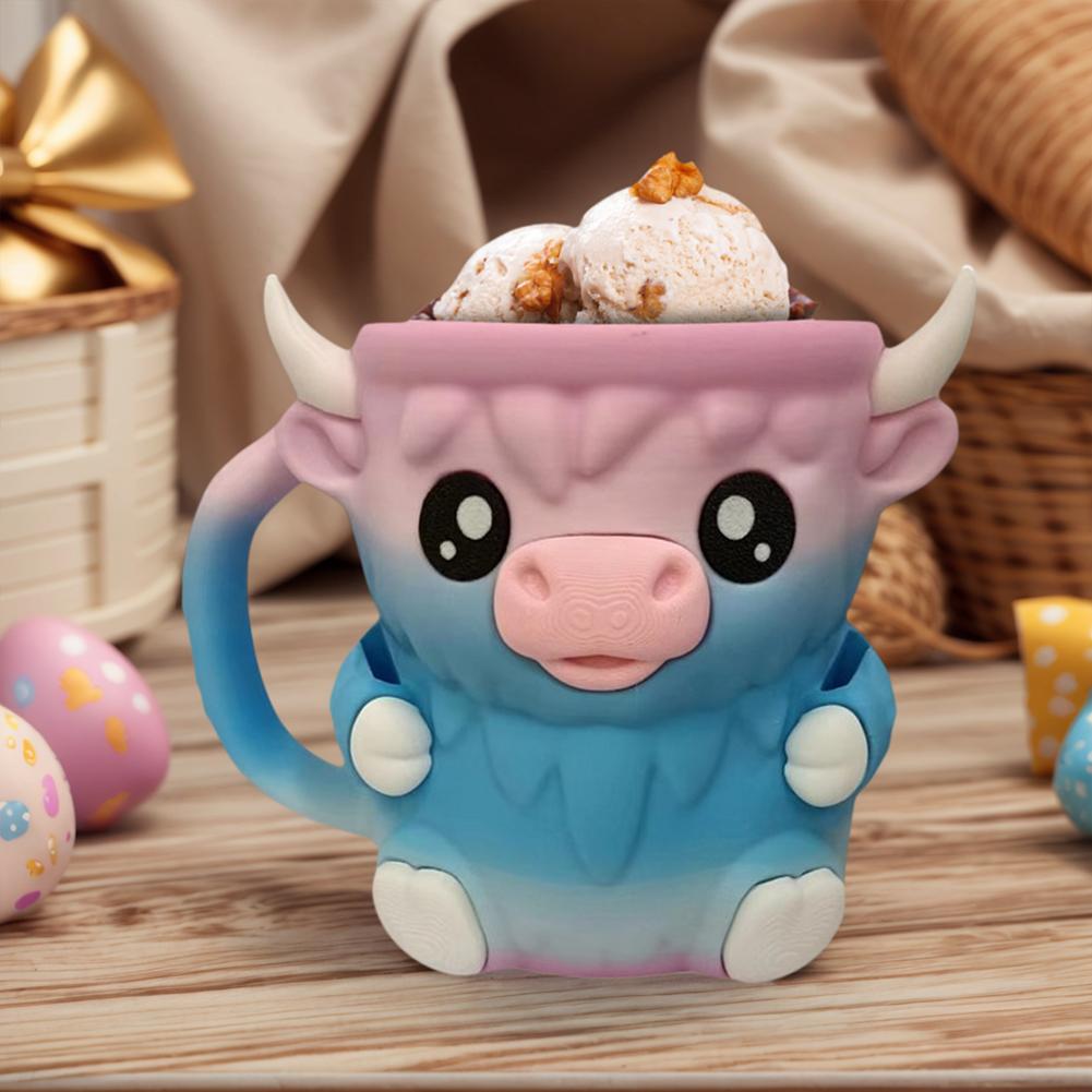 Reusable Highland Cow Ice Pint Holder With Snack Drawer Handle 3D Printed Ice Cream Pint Containers Beer Can Sleeves Ideal Gifts
