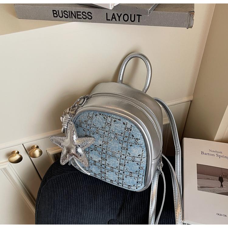 Schoolbag Summer Bag Women's Hand Underarm Pillow Bag 1011 New Rhombus Hot Diamond Denim Blue Shoulder Fashion Crossbody Bag