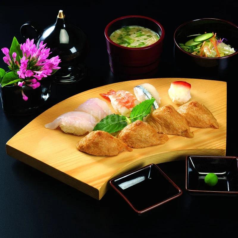 Piatto rettangolare a ventaglio per sushi Contenitore per sashimi Tavola di bambù Stoviglie giapponesi in bambù Tavola di legno per sushi
