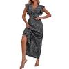 European and American new fashion holiday style v-neck waist ruffle edge polka dot dress
