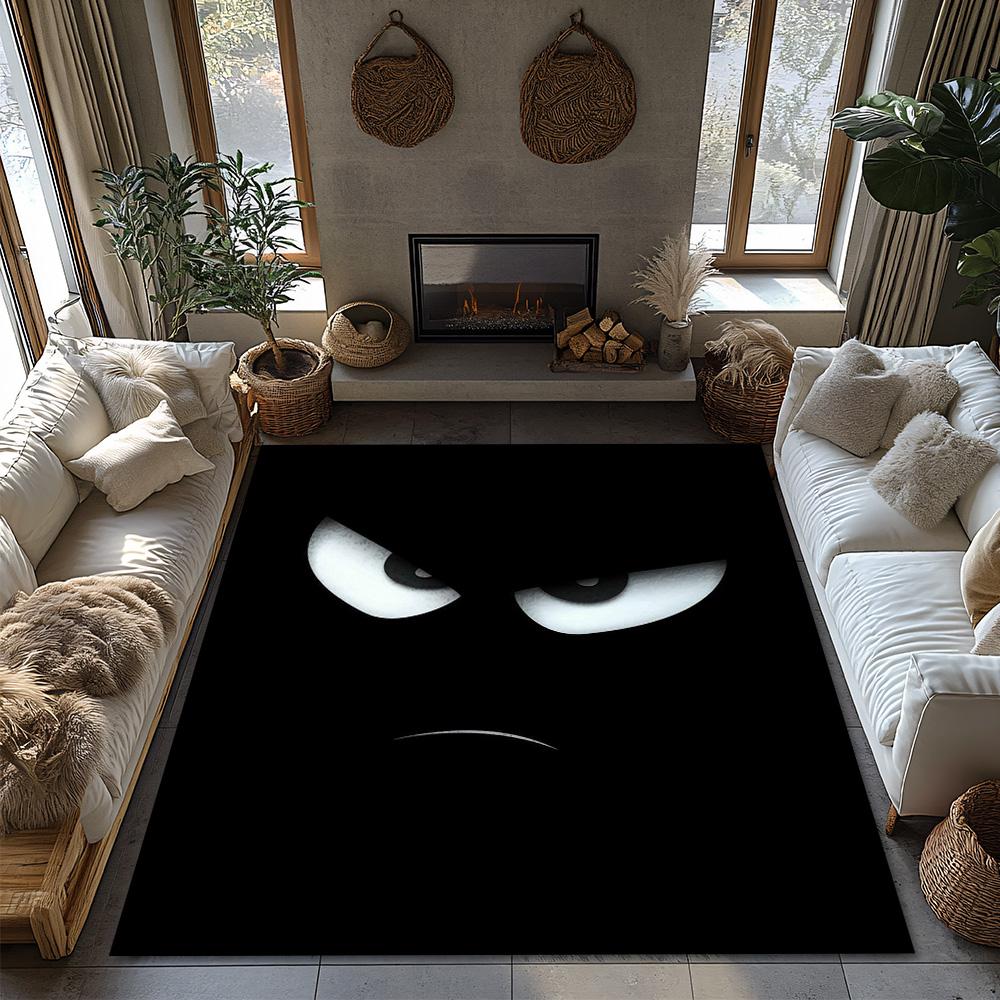 Angry Face Expression Rug, Black White Graphic Carpet for Living Room, Soft Non-Slip Sofa Mat with Quirky Home Decor