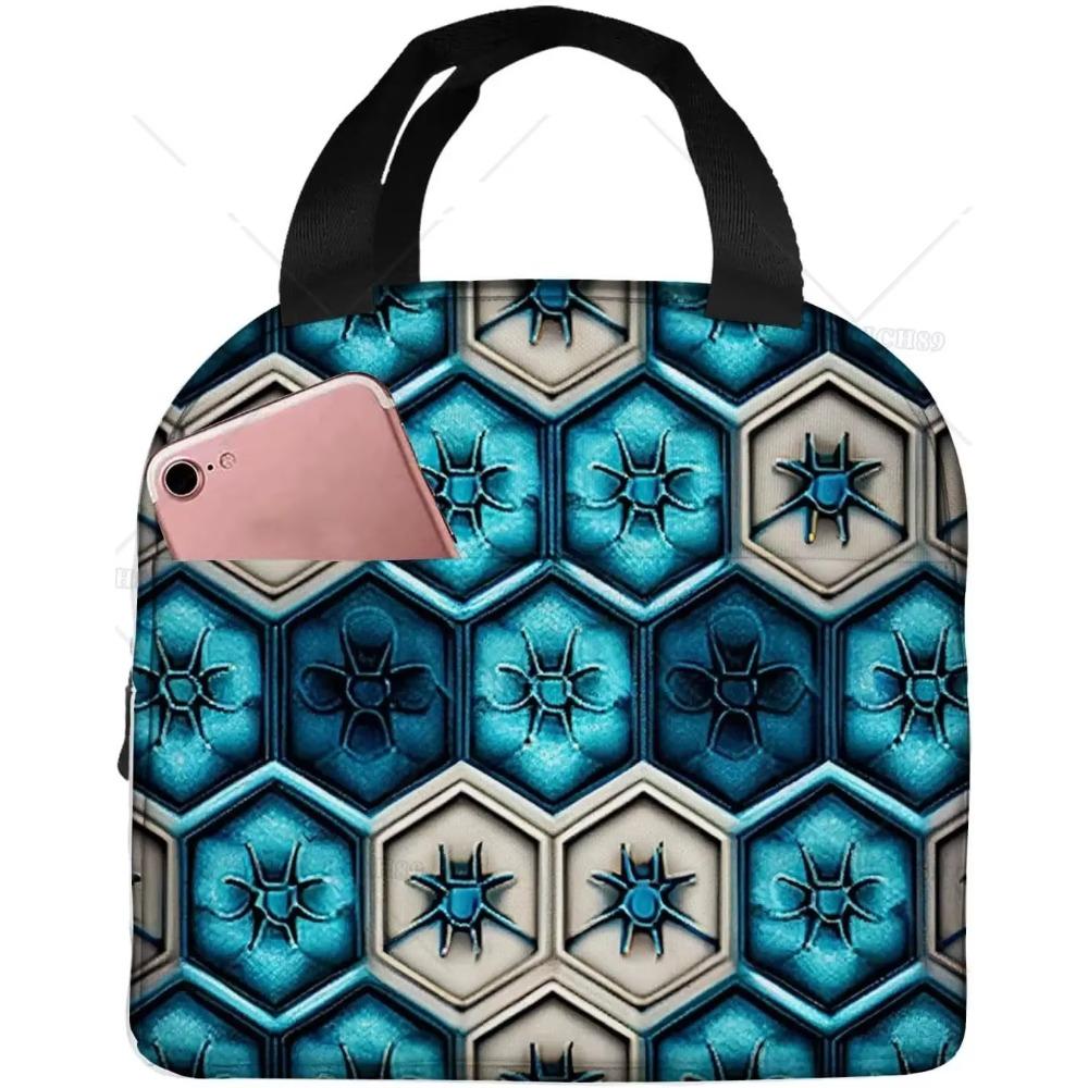 Blaues Kachel-Kaleidoskop Tragbare Lunchtasche für Frauen Männer Isolierte Kühltasche und Wiederverwendbare Lunchbox für Büroarbeit Picknick Strand