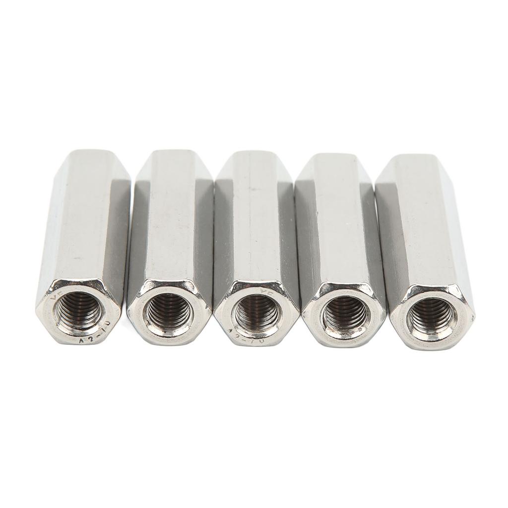 5 Stück Silber M10 Sechskant-Verbindungsmutter Rostfrei 6 Seiten Edelstahl Verbindungsmutter-Set für Wartung