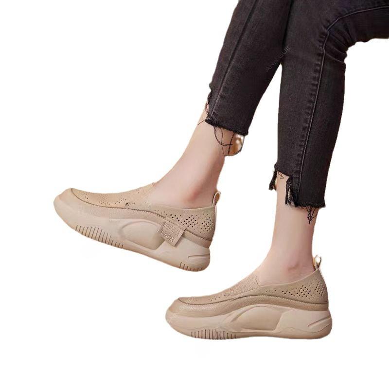 Round Toe Fitting Single Shoe and Soft Sole  New Summer Thick Sole Small White Shoes for Women Female Hollow Out Loafers