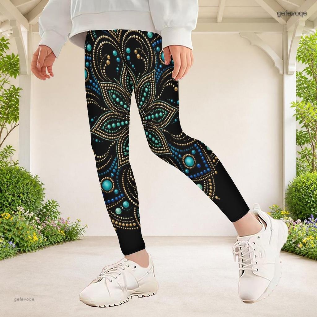 Girls Rainbow Galaxy Printed Full Length Stretch Waist Yoga Leggings