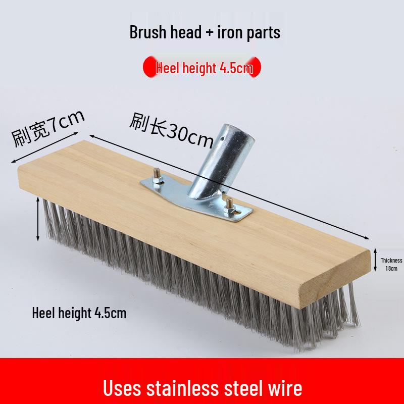 Stainless Steel Long-Handled Hard Bristle Floor Brush for Outdoor Cement Moss Cleaning