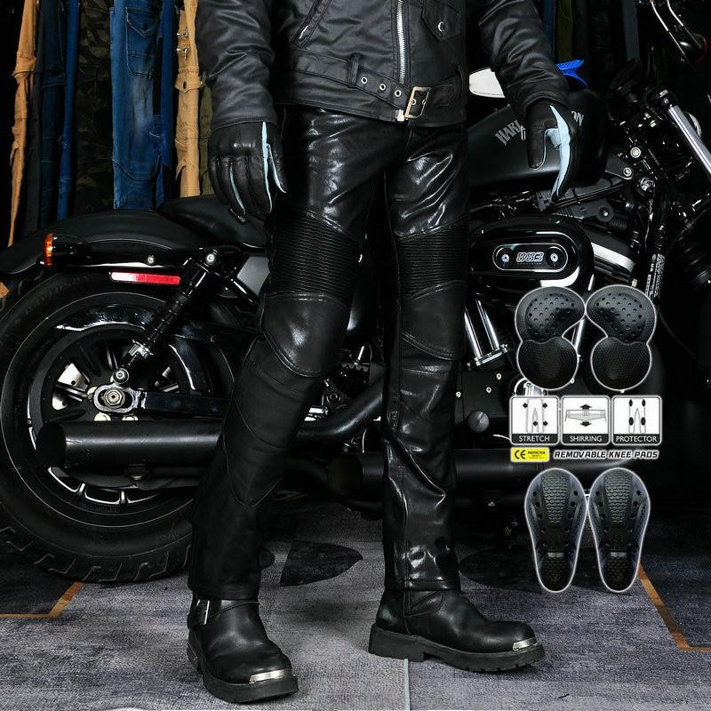 Mens PU Motorcycle Riding Pants With