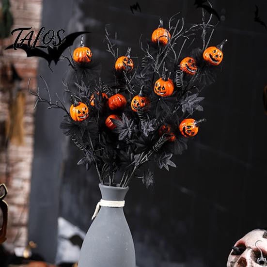 Haunted House Accessories Halloween Pumpkin Stem Decor, Black Maple Leaf Artificial Branch for Indoor Outdoor Decorations Party Scene, Spooky Festive
