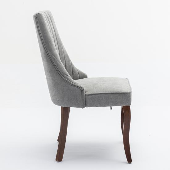 Accent Chair Rayon Cloth Flocking Linen Dining Chairs Channel Kitchen Dinner Comfy Fabric Upholstered Back for Room with Curved Solid Wood Legs,