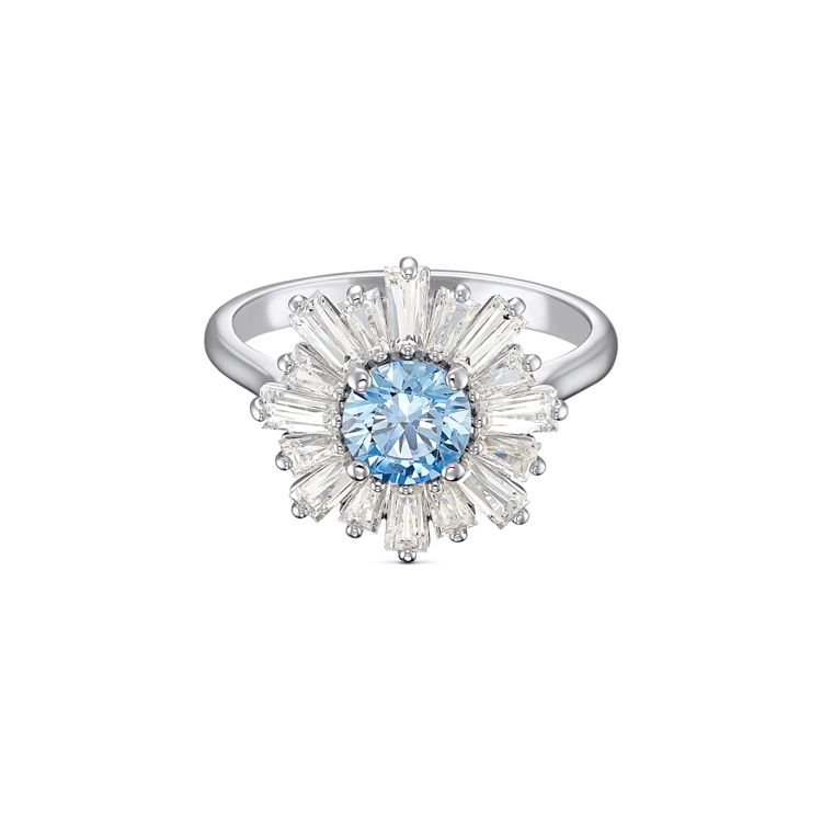 

Swarovski Sunshine Blue Sunflower Ring Women rings 5536743 Box (Random Color),55
