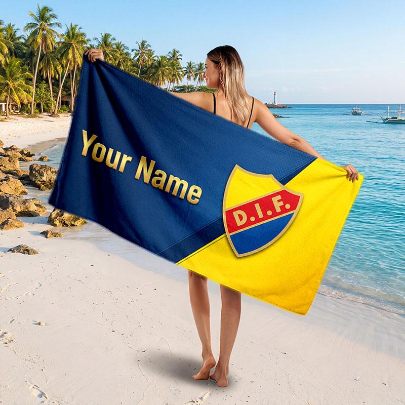 Djurgårdens IF Custom Beach Towel, Personalized Name Text Print, Football Logo Soft Quick‑Dry Towel Holiday Gift