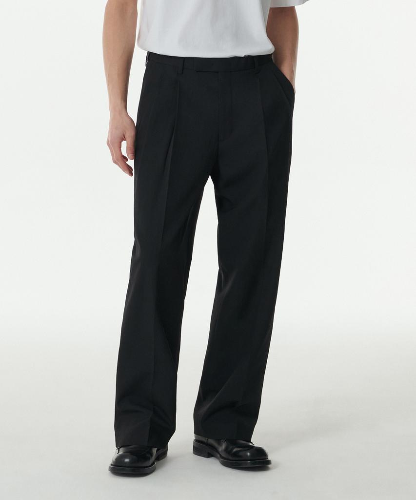 Musinsa Standard Cool Touch To Tuck Wide Hidden Elastic Waist Slacks [Black]