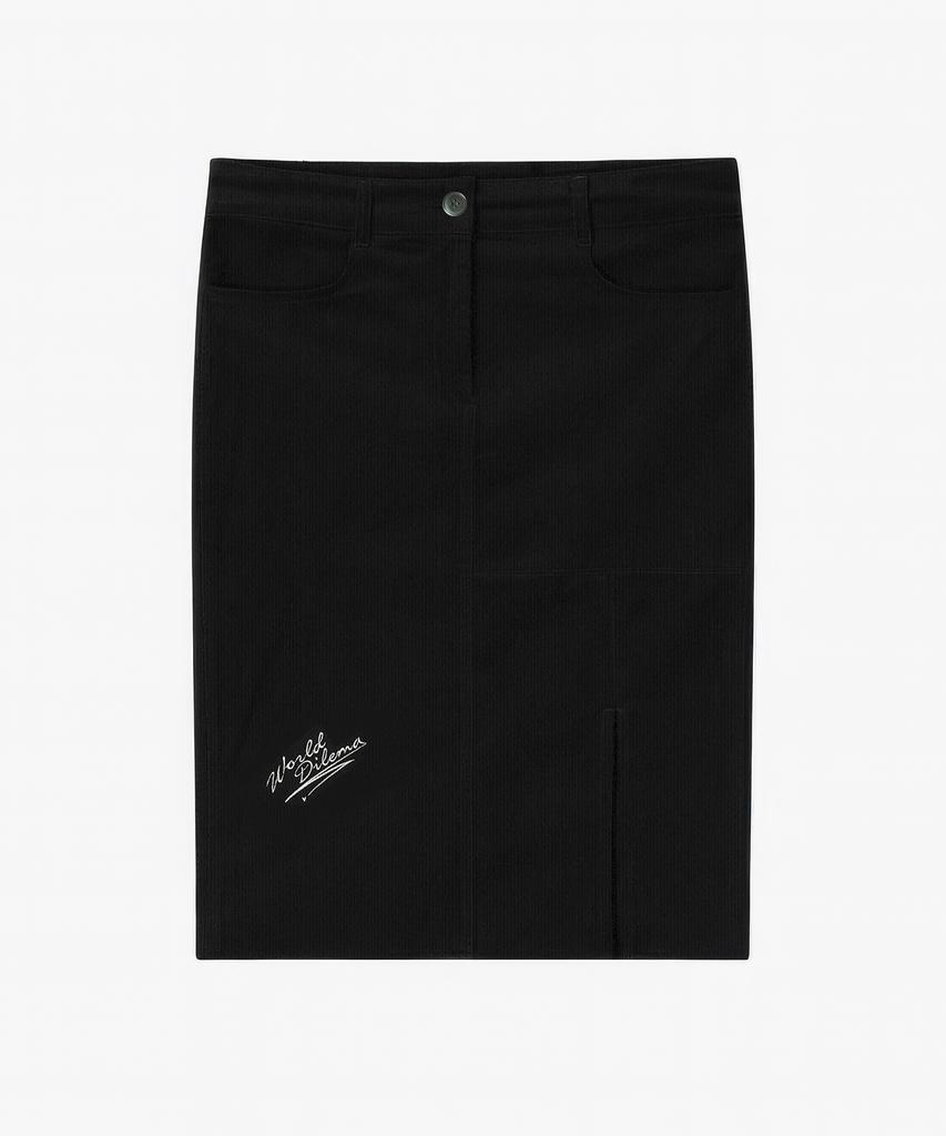 Woldeudillema Slit Corduroy Pencil Skirts (Black)