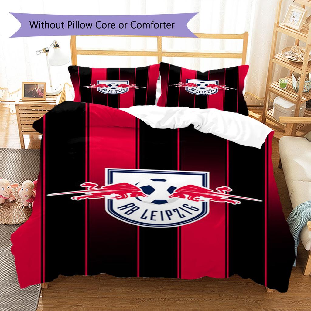 Set de așternut cu model logo RB Leipzig Cearșaf de pilotă Față de pernă Decor pentru casă Cadou (1 * husă de pilotă + 2 * fețe de pernă, fără miez)
