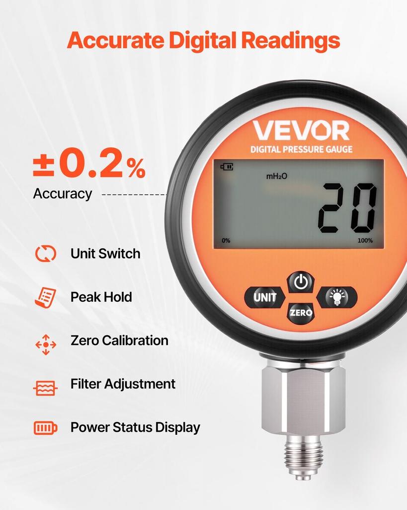 Digital Hydraulic Pressure Test Coupling Kit, 700 Bar Pressure Gauge Manometer Tester with 1 Gauge, 1 Test Coupling, 1 Quick-Release Coupler, and 1