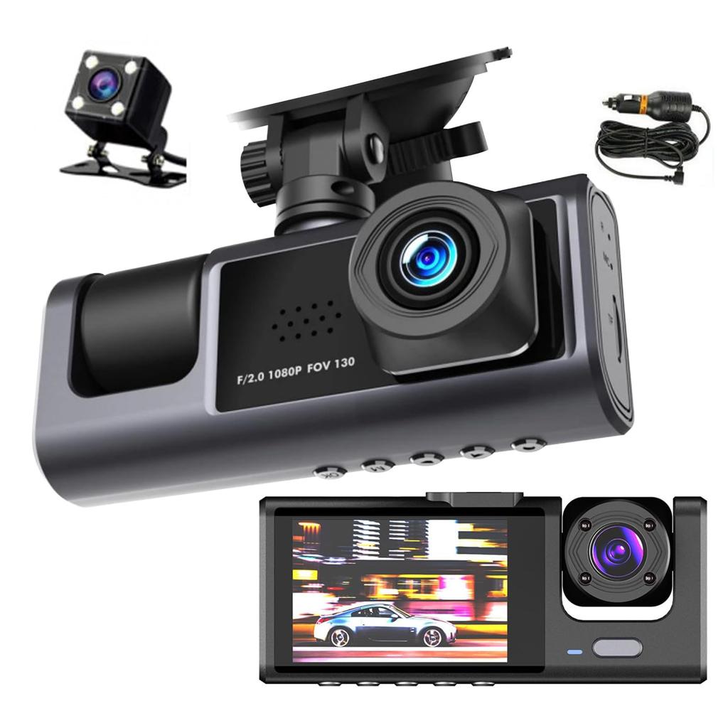 YIK TUNG Dashcam, Auto-Dashcam, 3 Kameras, 1080p, 170° Weitwinkel, 360°