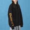 Li Ning Plain Letter Print Fleece Crewneck Sweatshirt Men Sweatshirt Black AWDS469-1