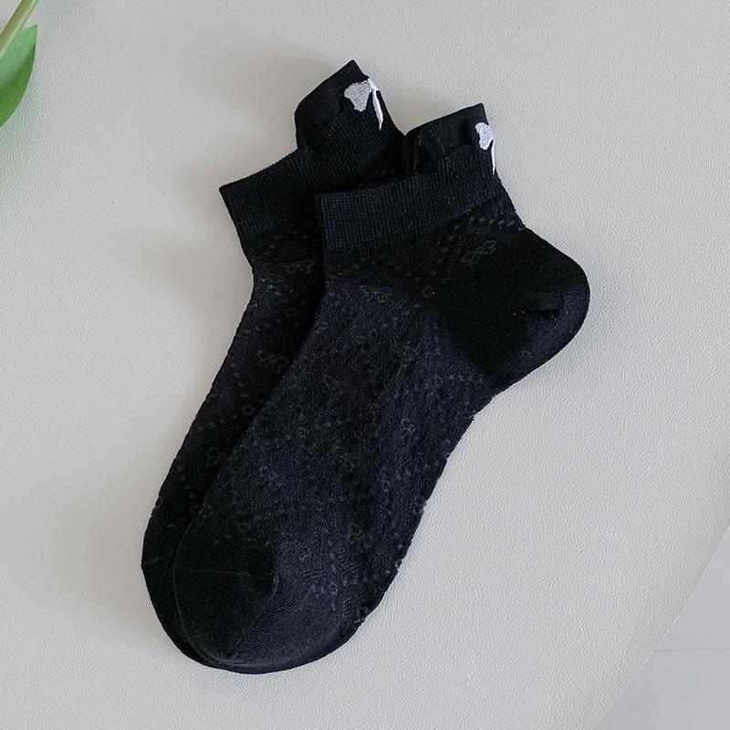 Female Summer Thin Style Bow Embroidery Pure Cotton Hollow Out Breathable White Socks