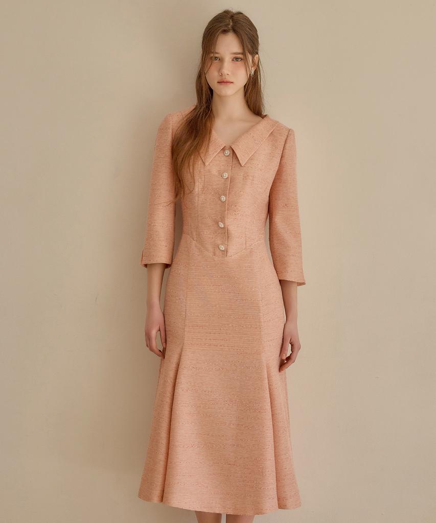 Julie And Kara 26Ss Calla140 Shebigins Atelier Tweed Dress Orange