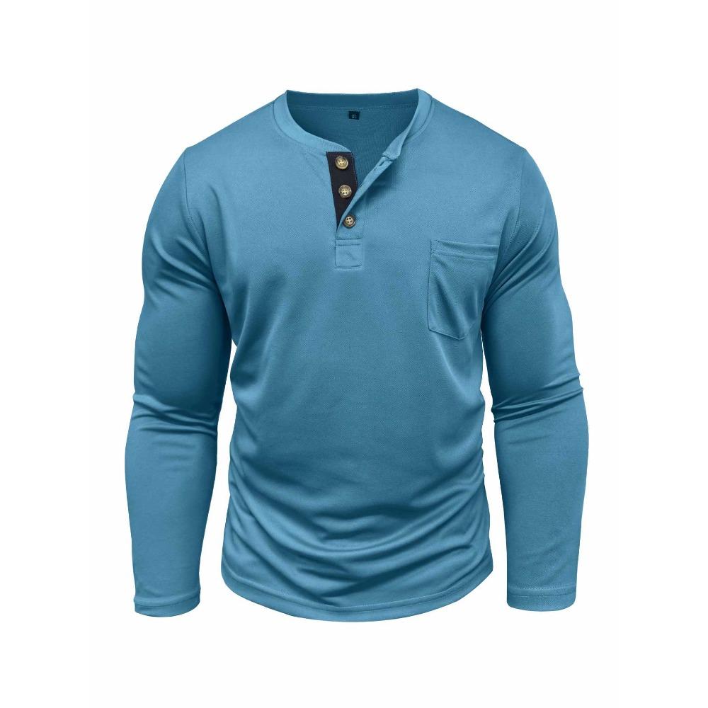 Men’s Long-Sleeved T-Shirt: Loose-Fit, Plain-Coloured, Pocket-Detail, Sports & Casual Top for Men