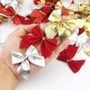 12pcs Flocking Christmas Bow Mini Christmas Decorations Red Xmas Tree Ornaments  Home Decoration